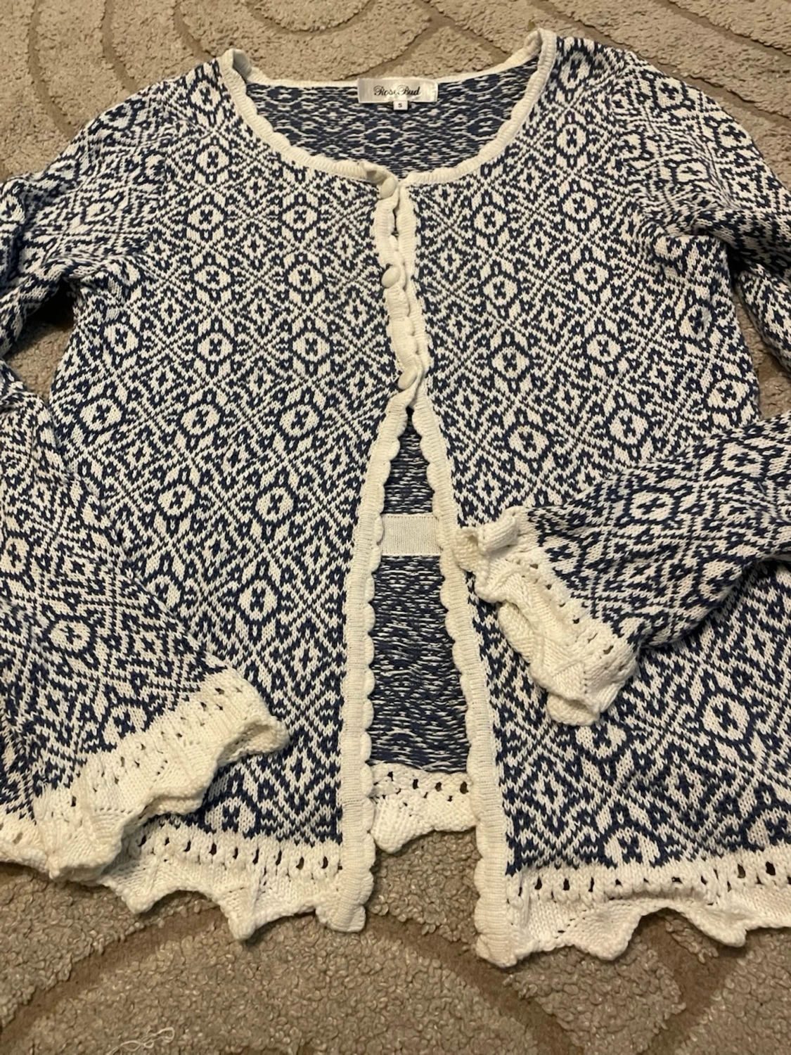 Unik Blåvit mönstrad kofta med volangkant - 3