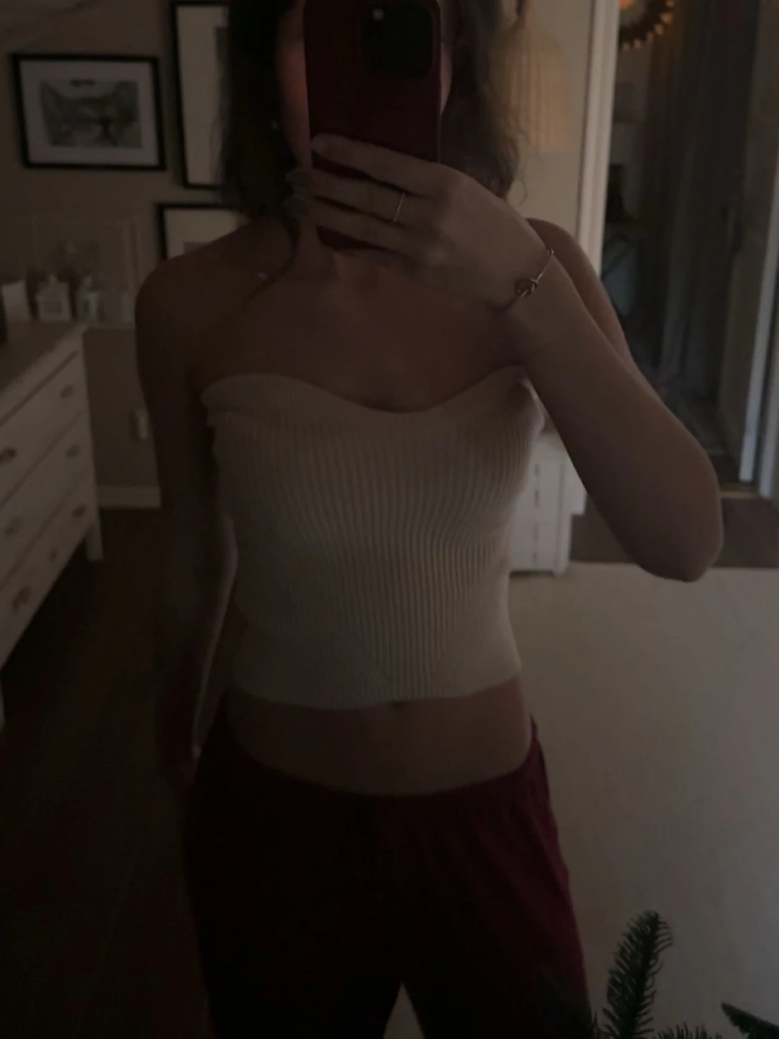 Beige ribbad tubtopp