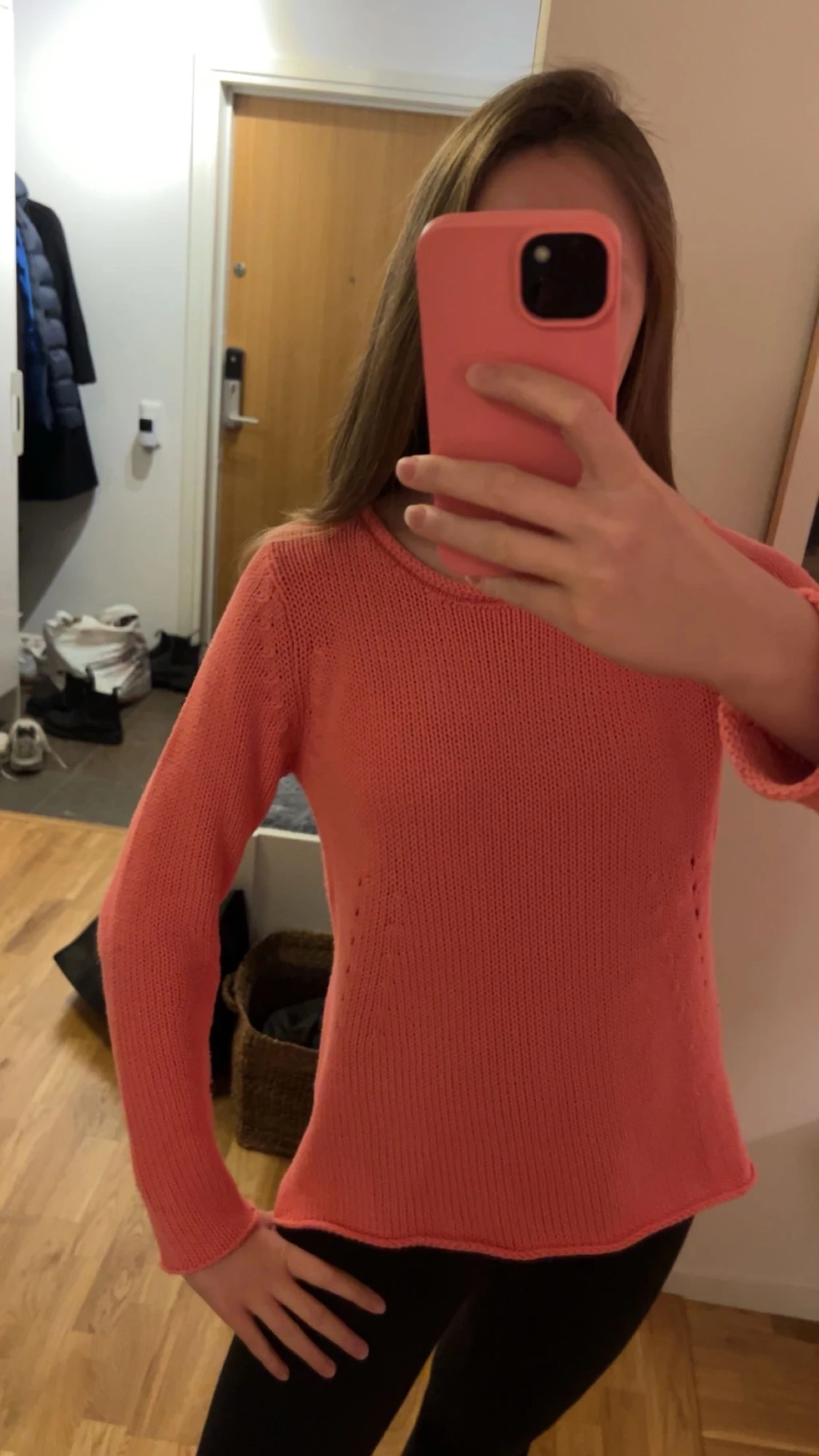 Korallrosa stickad tröja - 2