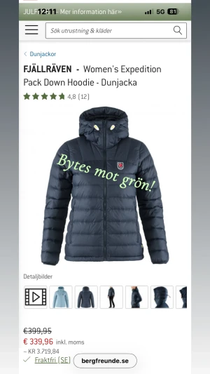 Fjällräven jacka bytes - Jackan är i nystick och vill byta den mot en mörkgrön i nyskick i xs!☺️
