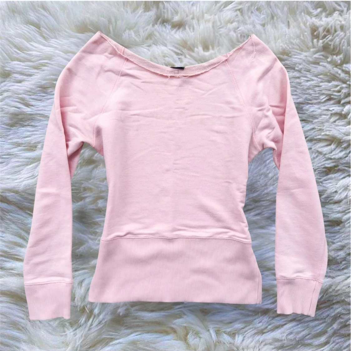 vintage y2k off shoulder baby pink sweater