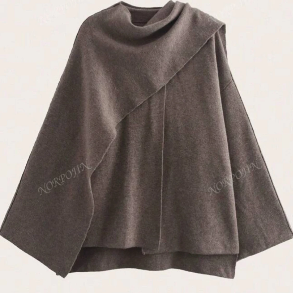 Beige oversized kofta med knapp - 3