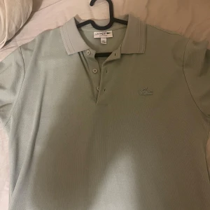 Ljusgrå pikétröja från Lacoste - Säljer en stilren ljusgrå pikétröja från Lacoste i storlek L. Tröjan har klassisk krage, knäppning med tre knappar och den ikoniska krokodilloggan broderad på bröstet. Perfekt för en clean och avslappnad look. 