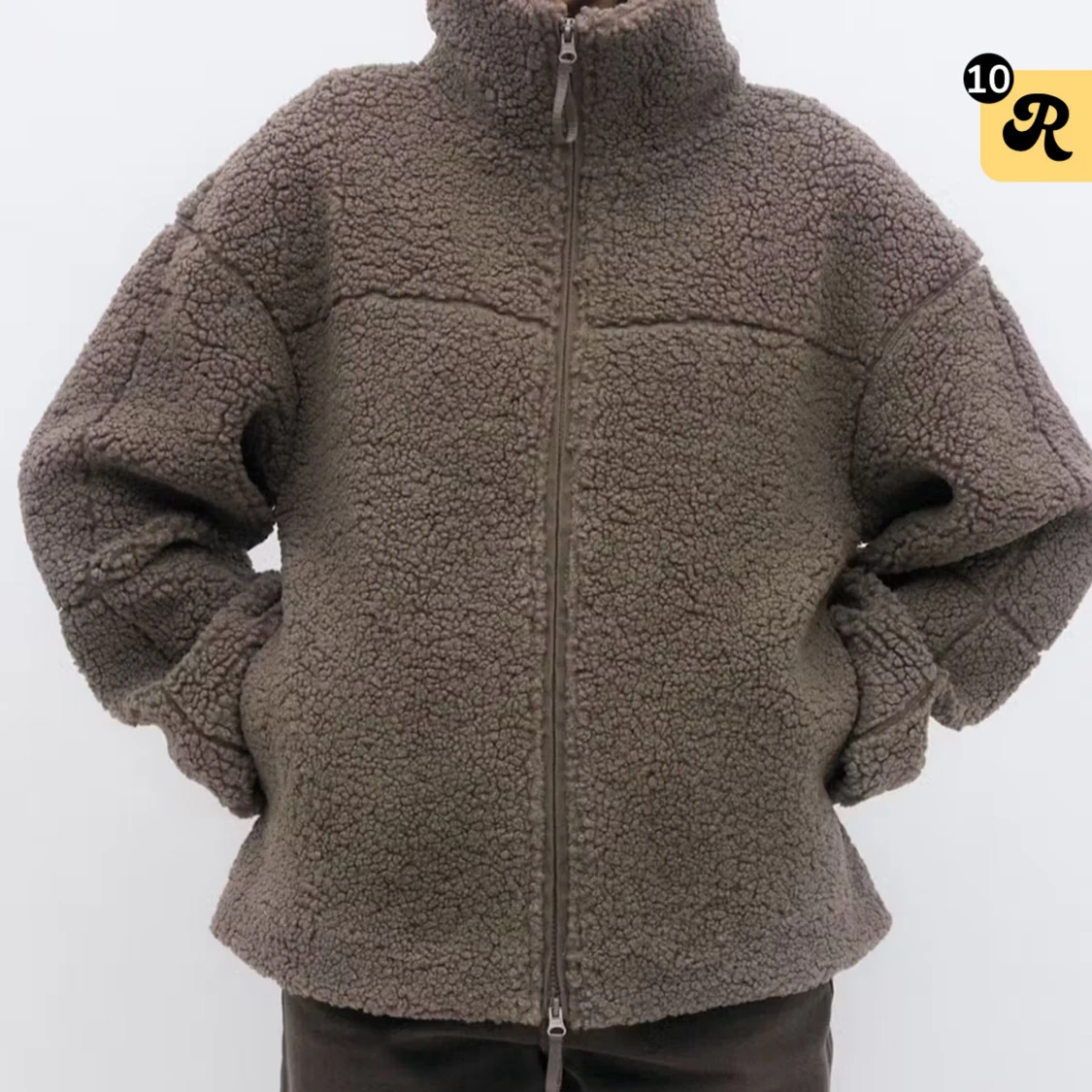 Brun teddyjacka med dragkedja