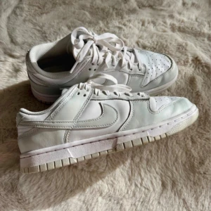 Nike Dunk White photon dust Low sneakers  - Nike Dunk Low sneakers i helvitt med klassisk rund tå och platt sula. Skorna har snörning och är tillverkade i skinn med meshfoder för extra komfort. Swoosh-loggan syns tydligt på sidan och perforeringar på tån ger en sportig vibe. Endast använda ca 5ggr