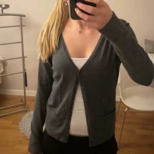 Mörkgrå kofta från Flash Woman - Mörkgrå kofta från Flash Woman i storlek S. Enkel och stilren design med knappar som funkar till allt. Har en liten defekt (se bild). Skriv om du har några frågor!🩷