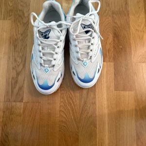 Louis Vuitton vita/blå sneakers - Snygga Louis Vuitton sneakers i vitt och blått med coola LV-detaljer på sidan och hälen. Skorna har mesh och skinnpaneler, snörning och en chunky sula. Perfekta för dig som vill sticka ut med exklusiva och trendiga sneakers.