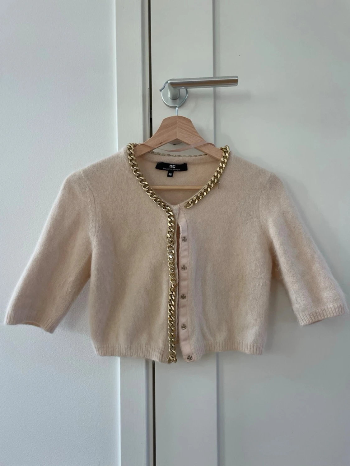 Kort beige stickad kofta - 2