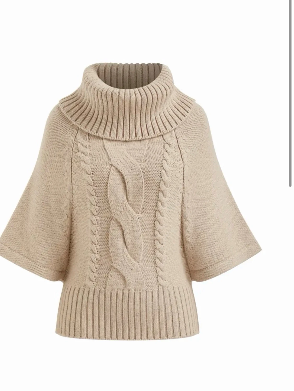 Beige stickad polotröja med kort ärm