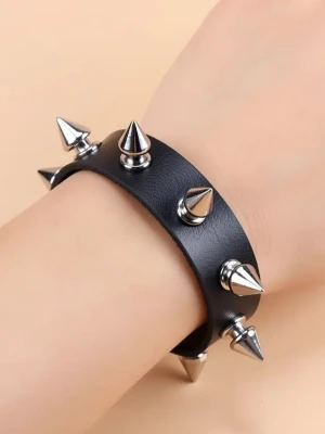 Halsband punk - Punkarmband i PU-läder för män/kvinnor. Goth punk rock-armband. Längd 24 cm. Bredd 1,5 cm.