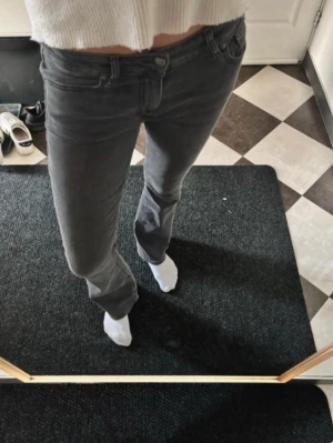 Gråa straight jeans från Junkyard - Snygga gråa jeans från Junkyard i bootcut modell. Jeansen har klassisk femficksdesign, normal midja och är tillverkade i ett mjukt bomullsmaterial med lite stretch. Perfekta för en avslappnad och stilren look.