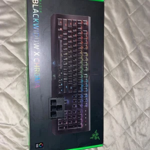 Razer BlackWidow X Chroma - Razer BlackWidow X Chroma mekaniskt tangentbord med RGB-belysning. Kommer i originalförpackning och ser ut att vara i mycket gott skick. Perfekt för gaming med responsiva tangenter och robust design. Inga synliga defekter eller slitage på bilderna.