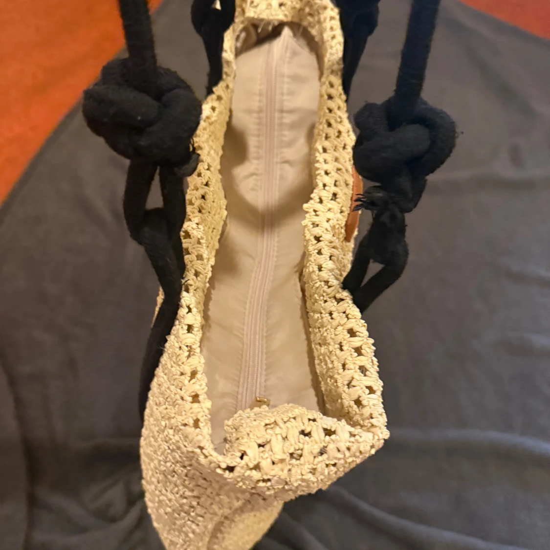 Beige axelväska i flätad bomull - 2