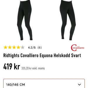 Svarta ridtights Covalliero Equona - Svarta ridtights från Covalliero, modell Equona helskodd. Dom är lite små i storleken så passar bra om man har medium i ridbyxor!
