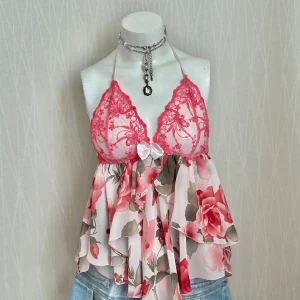 Ibiza style floral ruffles layered top  - Fits multiple sizes from XS up to M