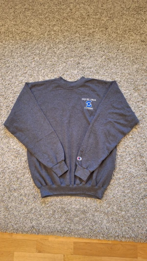 Grå sweatshirt från Champion  - Snygg grå sweatshirt från Champion i storlek M. Använd fåtal gånger och skicket är i princip som ny, inga defekter eller slitningar finns. Den har en logga på vänstra bröstet samt en Champion logga på vänstra ärmen. Passar perfekt dig som gillar att vara stilig men samtidigt inte visa för mycket. Skick: 9/10