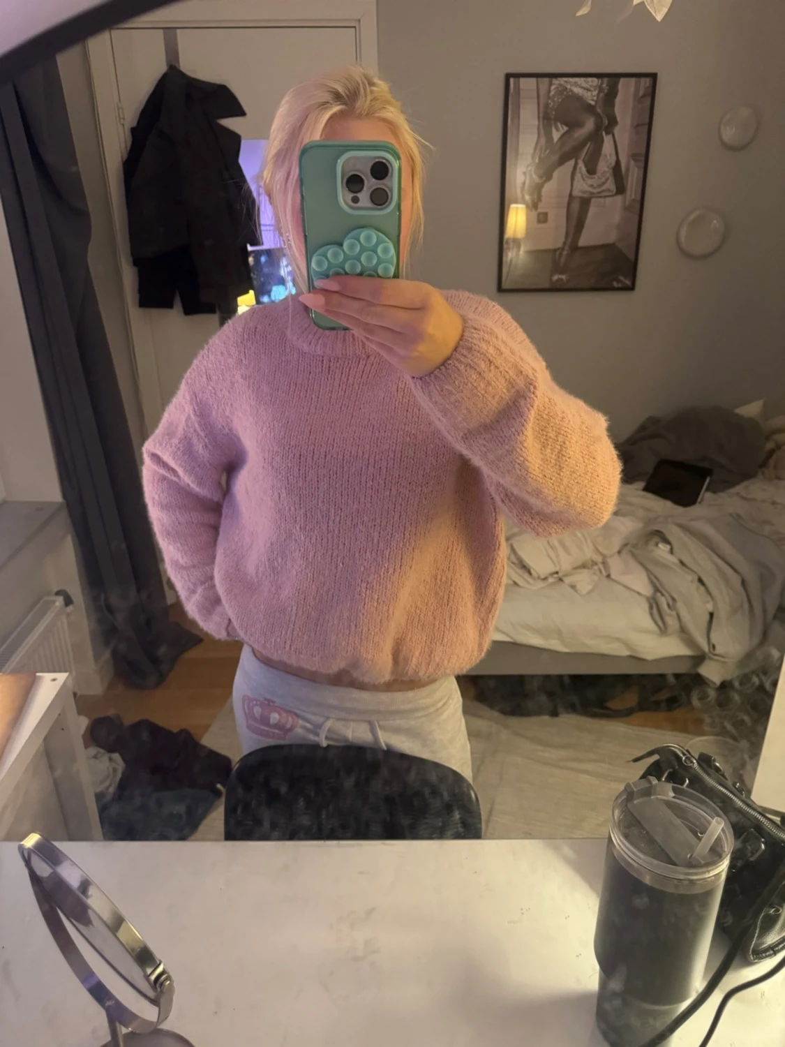 Rosa stickad tröja  - 1