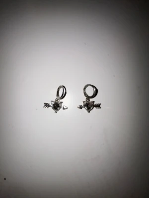 Pilhjärt örhängen - Ett par örhängen med hjärtformad sten och pil detalj.