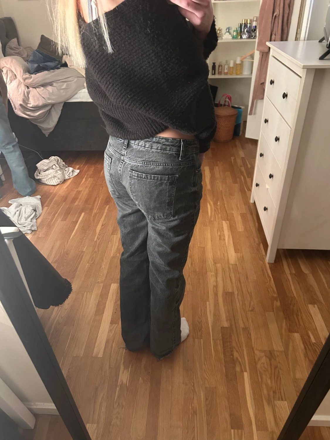 Mörkgrå raka jeans med låg midja Zara - 1
