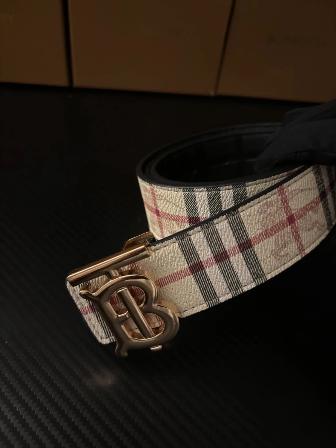 Rutig Burberry bälte med guldspänne - 1