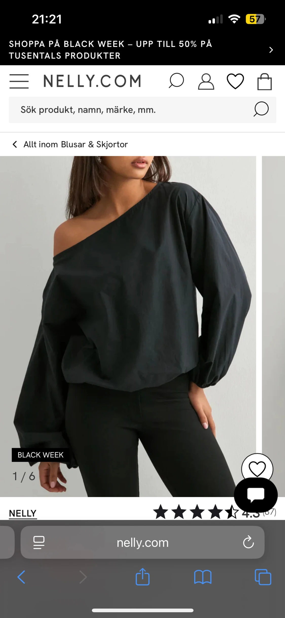 Svart offshoulder blus från Nelly