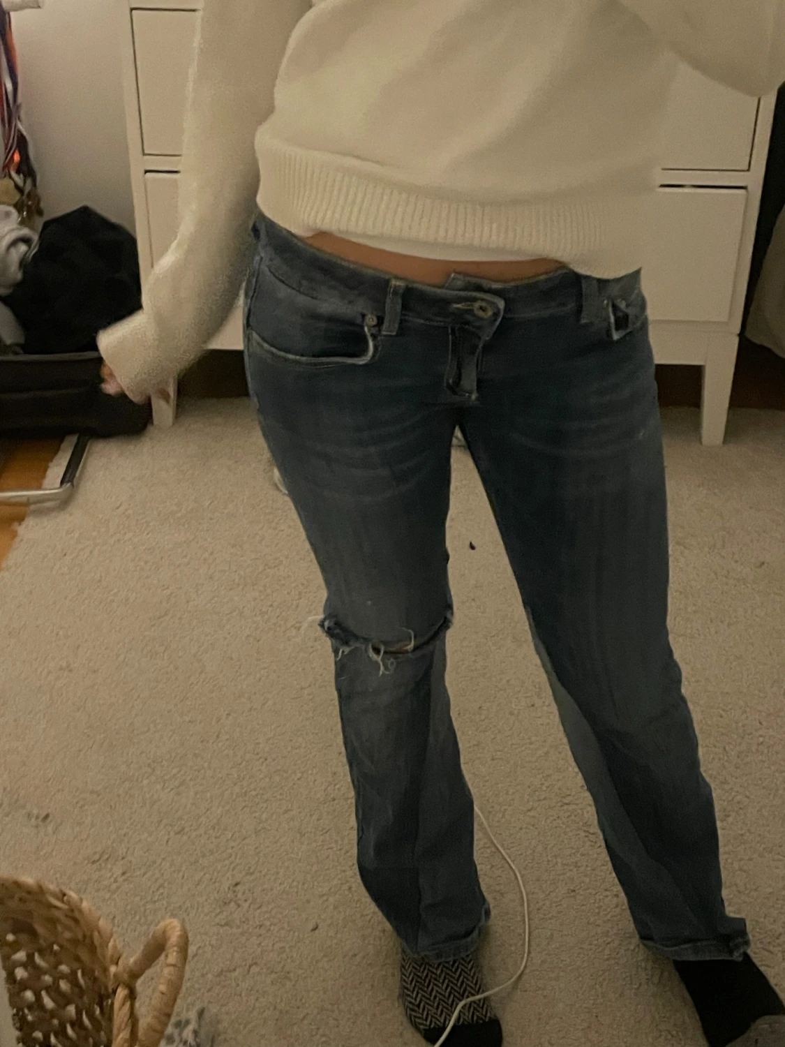 Blå lågmidjade bootcut jeans  - 3