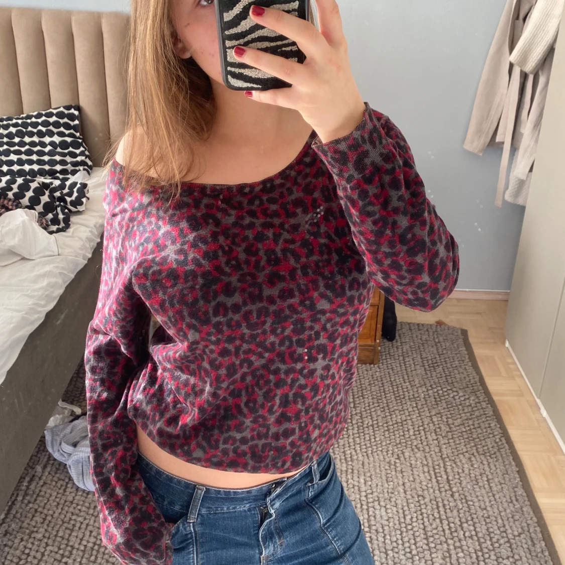 Leopardmönstrad offshoulder-tröja - 90