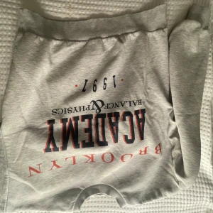 Grå sweet shirt med tyck på magen - Grå sweet shirt med ett orange/mörk blå text över magen och bröstet