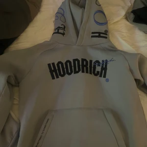 Grå hoodie från Hoodrich - Säljer en grå hoodie från Hoodrich med tryck både fram och bak. Perfekt för en avslappnad stil. Bara använd ett fåtal gånger!