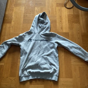 Grå hoodie från Champion - Säljer en grå hoodie från Champion med deras logga på bröstet. plagget har inga skador och den är väldigt skön att ha på sig