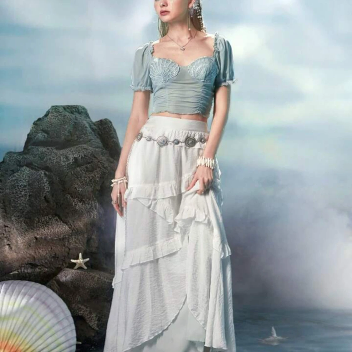 Blågrön topp med snäckdetaljer från Romwe - 4