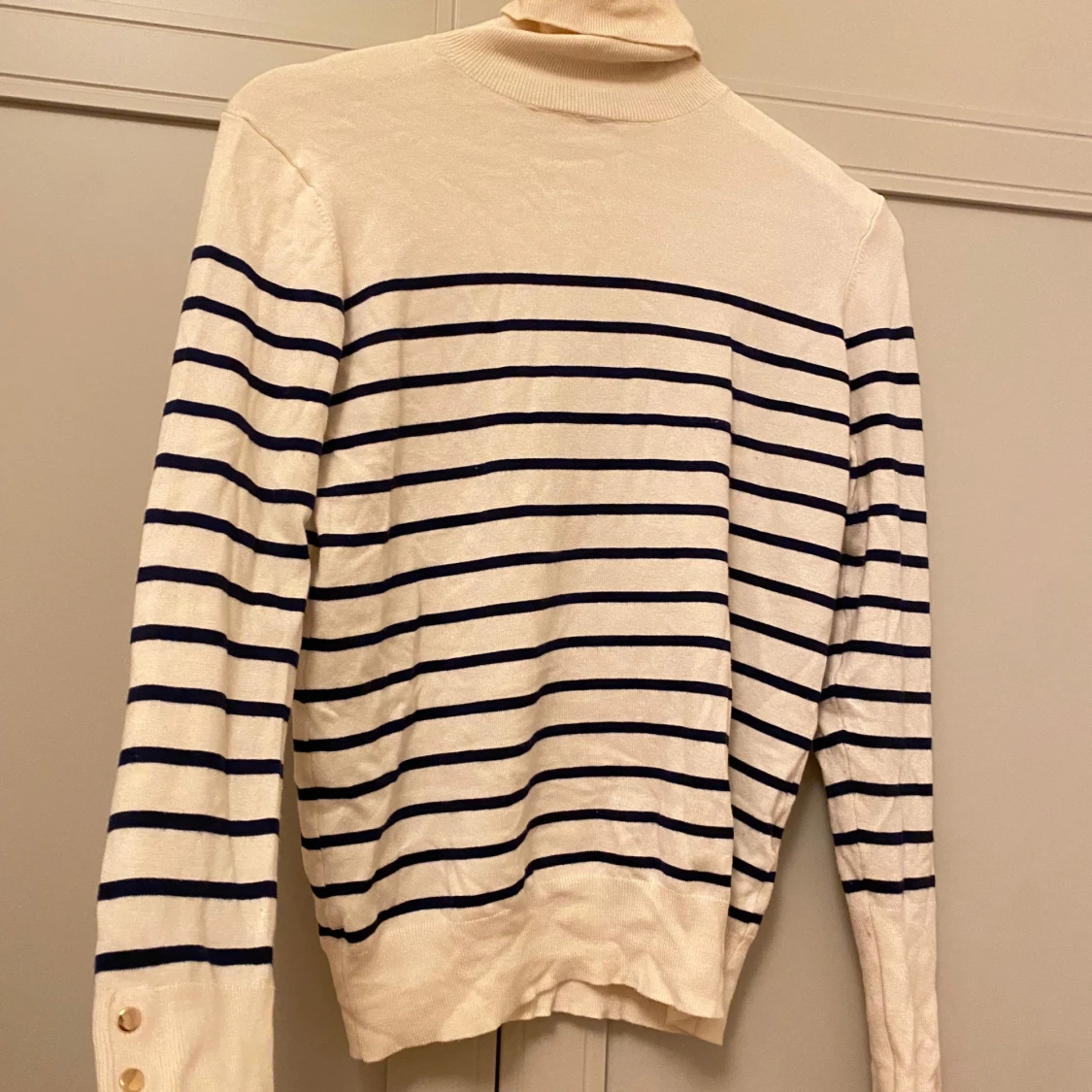 Vit och blå randig polotröja