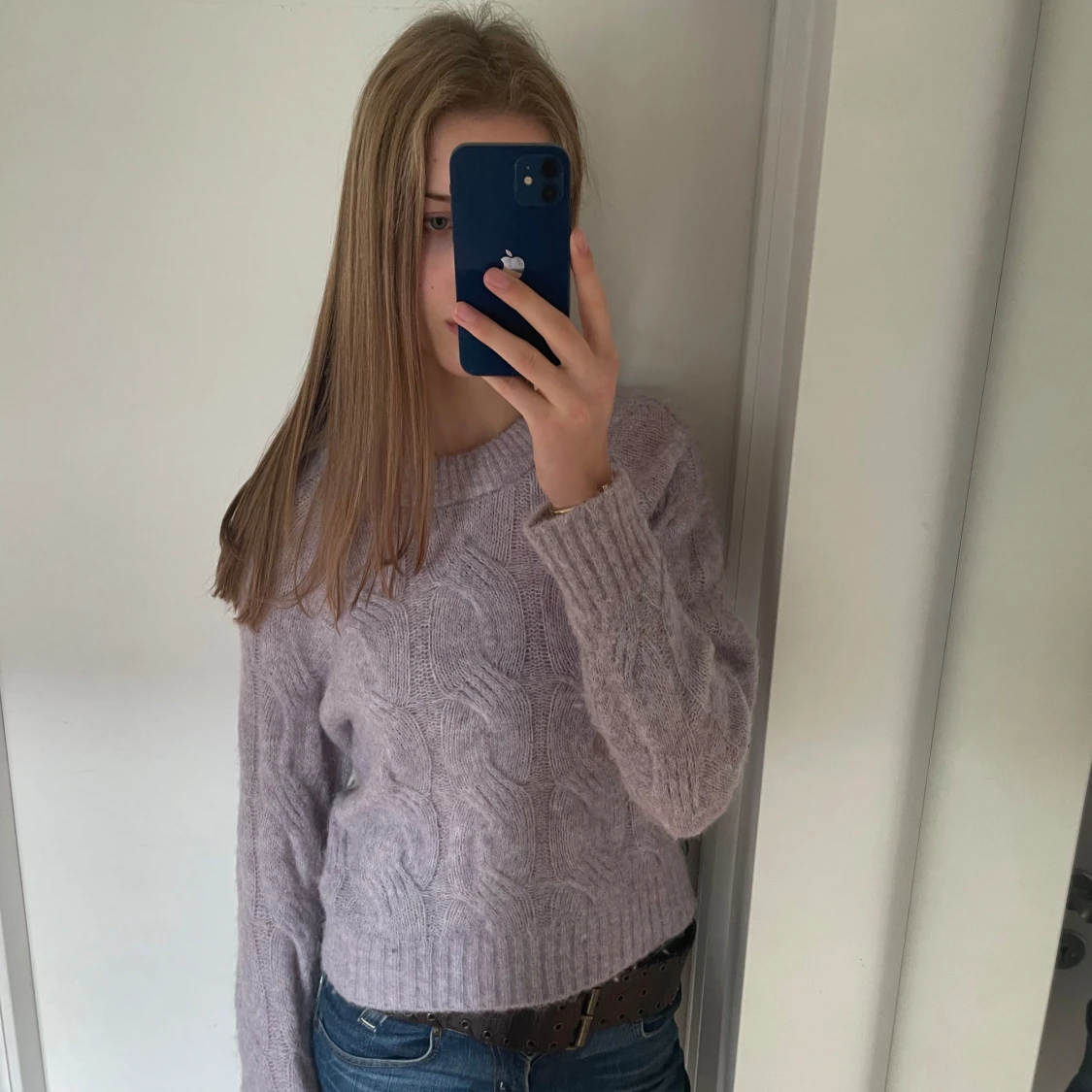 Stickad lila alpacka tröja  - 90