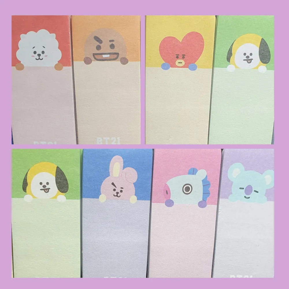 Bangtan Boys BTS Sticky Notes, mÄtt pÄ dessa Àr 15 à 5 cm. Fodralet Àr nÄgot knögligt men inte sÄ att den skadat nÄgra av papprena, helt oanvÀnd (har endast legat i en lÄda) Verkar svÄr att fÄ tag pÄ idag, enda stÀllet jag sÄg den pÄ var nÄgon frÄn England som sÄlde den för 10pund = 140kr pÄ Ebay. Titta igenom alla mina upplagda och köp fler saker i bundle för att spara pÄ frakten och fÄ allt du köpt i ett och samma paket. Muu.