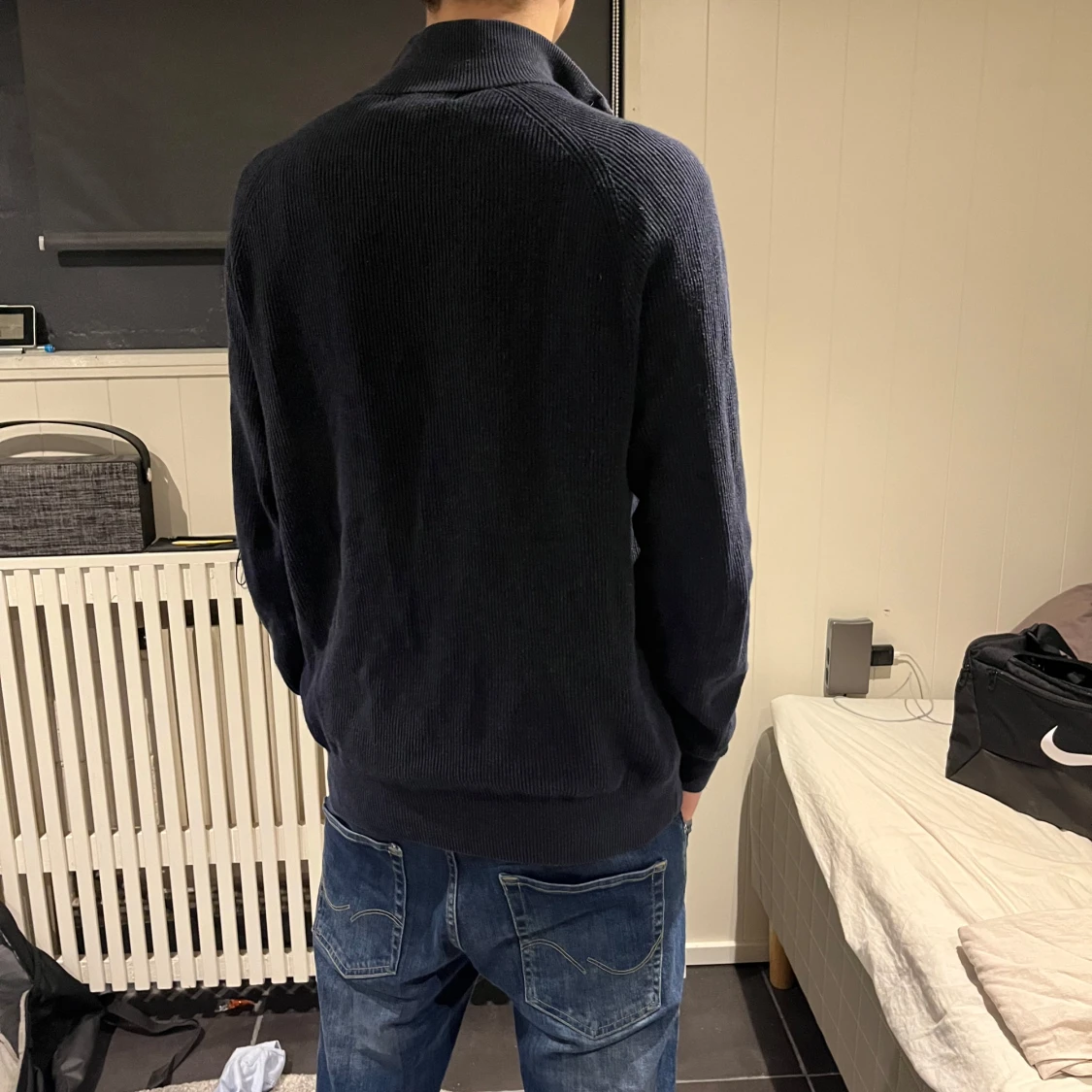 Mörkblå stickad halfzip  - 1