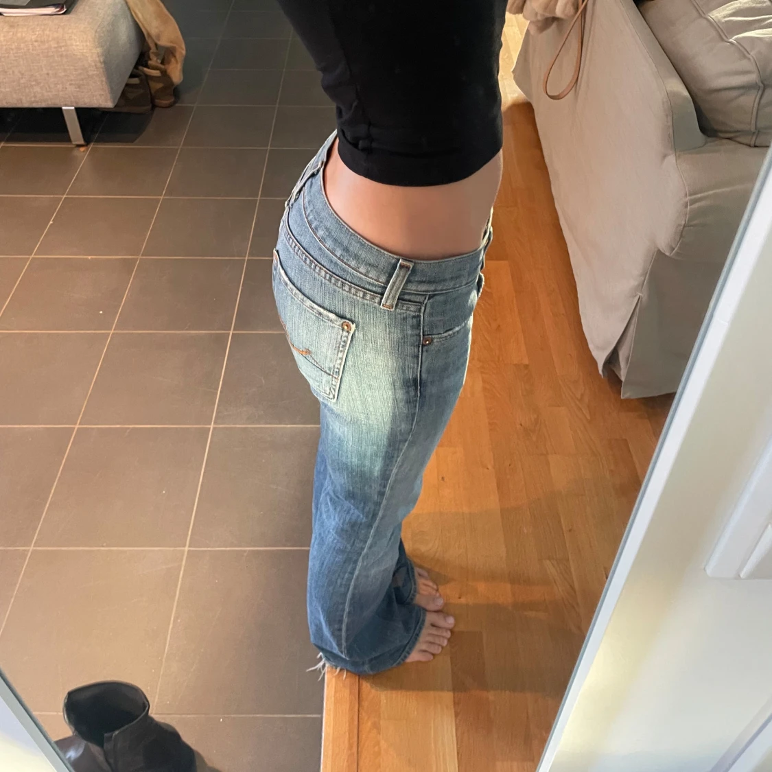 Blå lowwaist bootcut jeans trendig populär  - 90