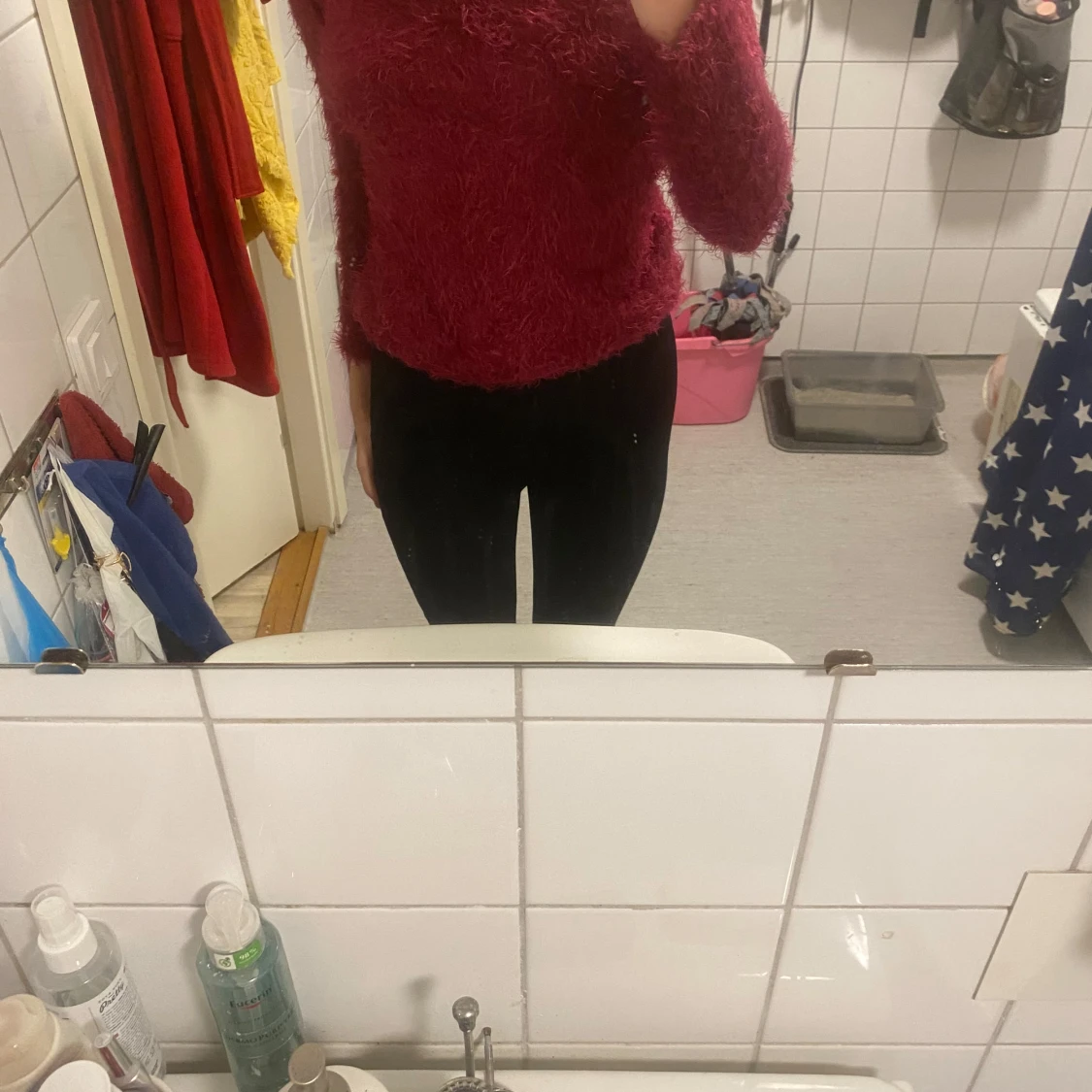 Vinröd fluffig tröja från C'est la vie - 90