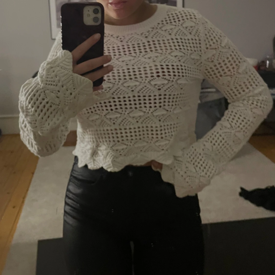 Vit virkad croppad tröja - 90