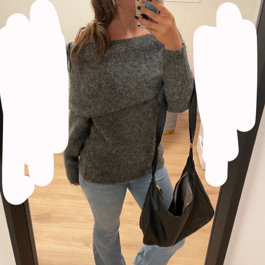 Grå off shoulder tröja - 91