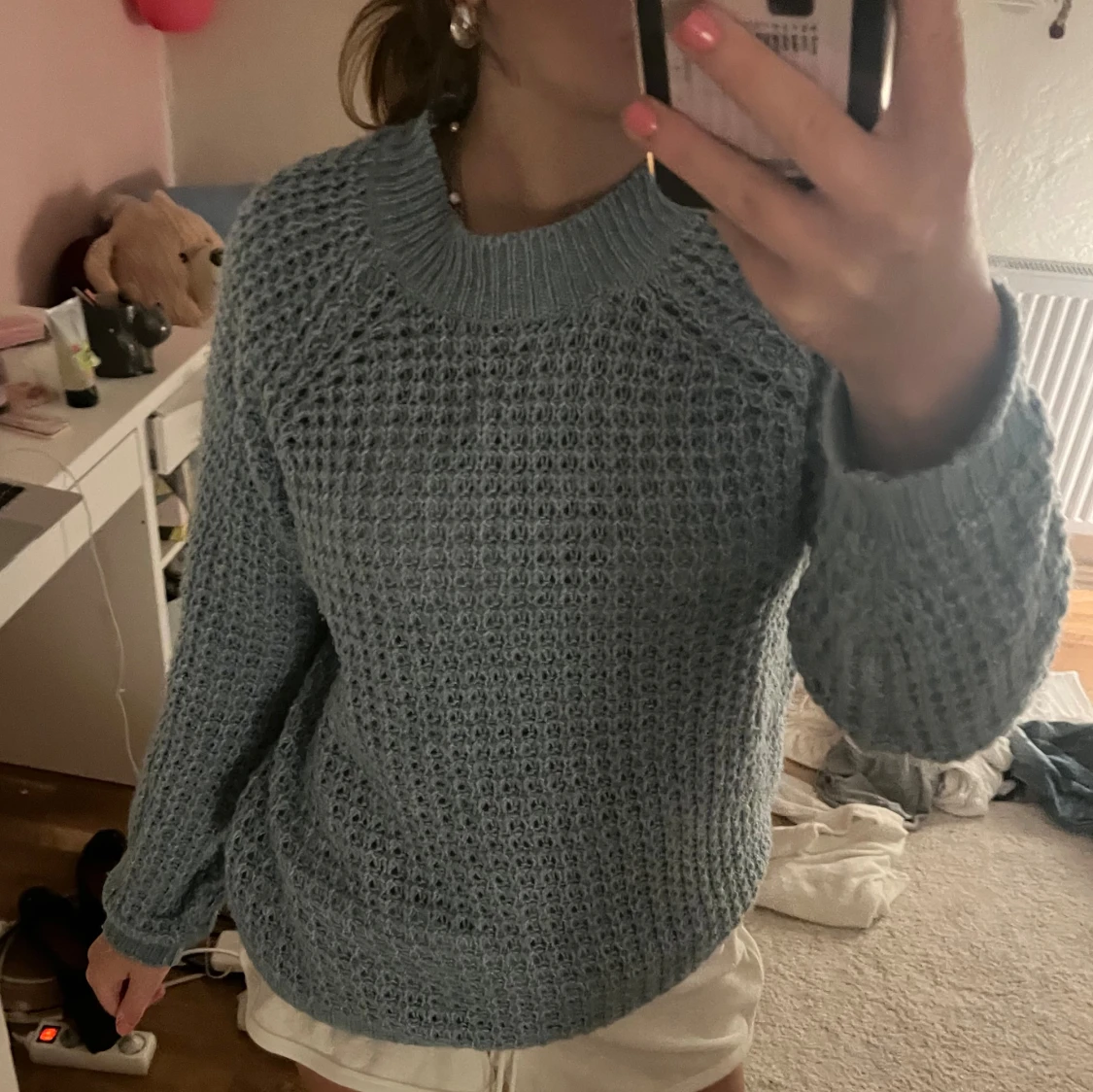 Ljusblå stickad tröja - 90