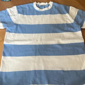 Blå och vit randig zara t-shirt - Supersnygg t-shirt i stickat material.  Helt ny utan prislapp. Säljs då den inte kommer till användning. Skriv för fler frågor🌸nypris 299kr
