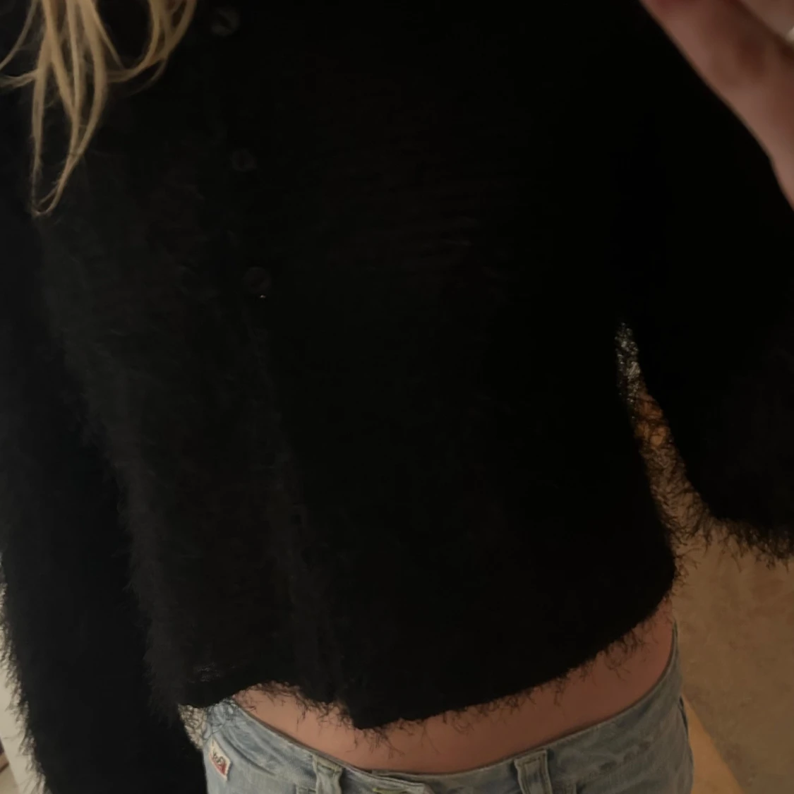 Svart fluffig kofta - 90