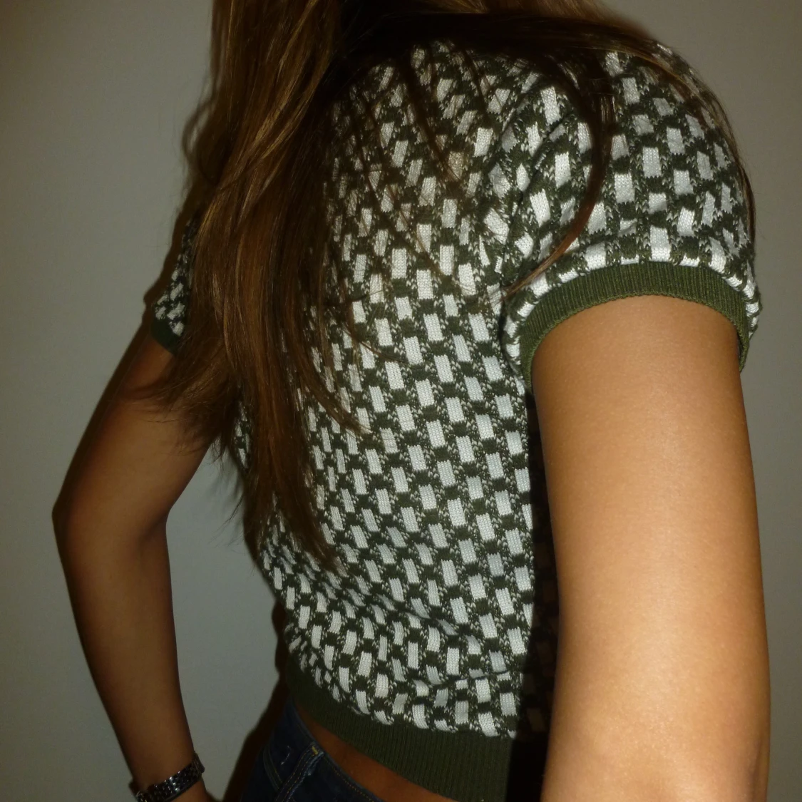 Grön och vit kortärmad topp - 1