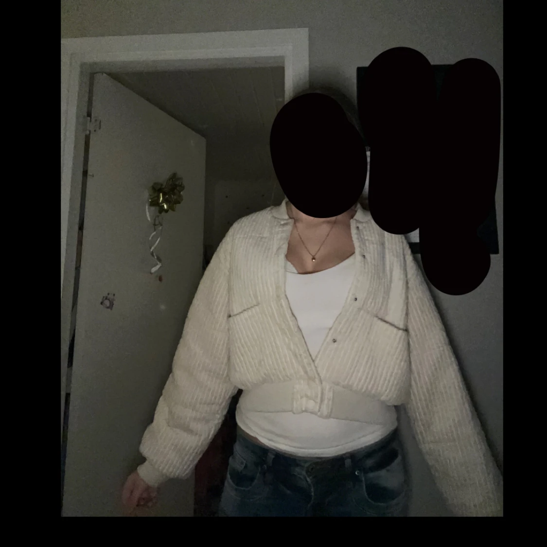 Beige ribbad croppad jacka