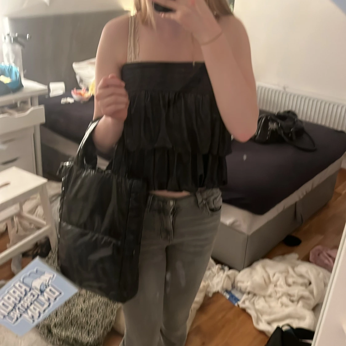 Svart quiltad axelväska - 90