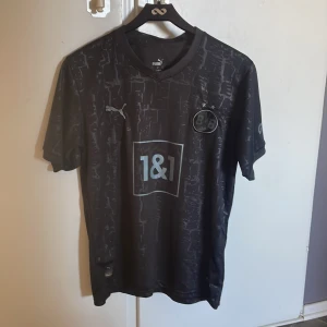 Svart Borussia Dortmund fotbollströja - Snygg svart fotbollströja från Puma med BVB-logga och två stjärnor på bröstet. Tröjan har ett subtilt mönster och korta ärmar. Perfekt för fotbollsfans som vill visa sitt stöd med stil.