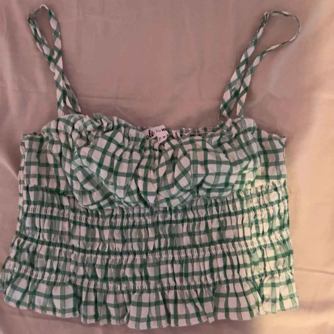 Grön och vit rutig linnetopp - 90