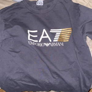 Grå långärmad tröja från Emporio Armani - Snygg Grå långärmad tröja från Emporio Armani med det ikoniska EA7-logotypen i vitt och guld på framsidan. Perfekt för en stilren och avslappnad look.