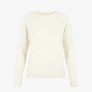 Vit stickad tröja - Säljer en stilren vit stickad tröja med rund hals och långa ärmar. Perfekt för kyligare dagar och enkel att matcha med olika outfits. Tröjan har ribbade muddar vid ärmslut och nederkant för en klassisk look.