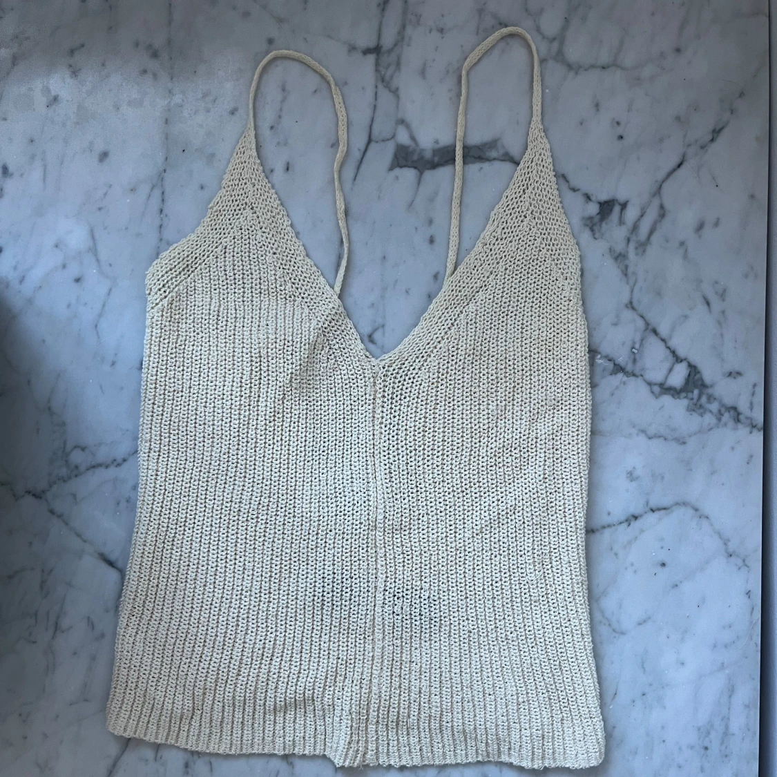 Beige stickad linnetopp - 1